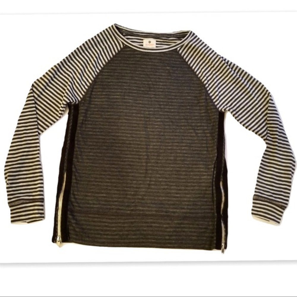 sundry long sleeve striped open-side zip tee